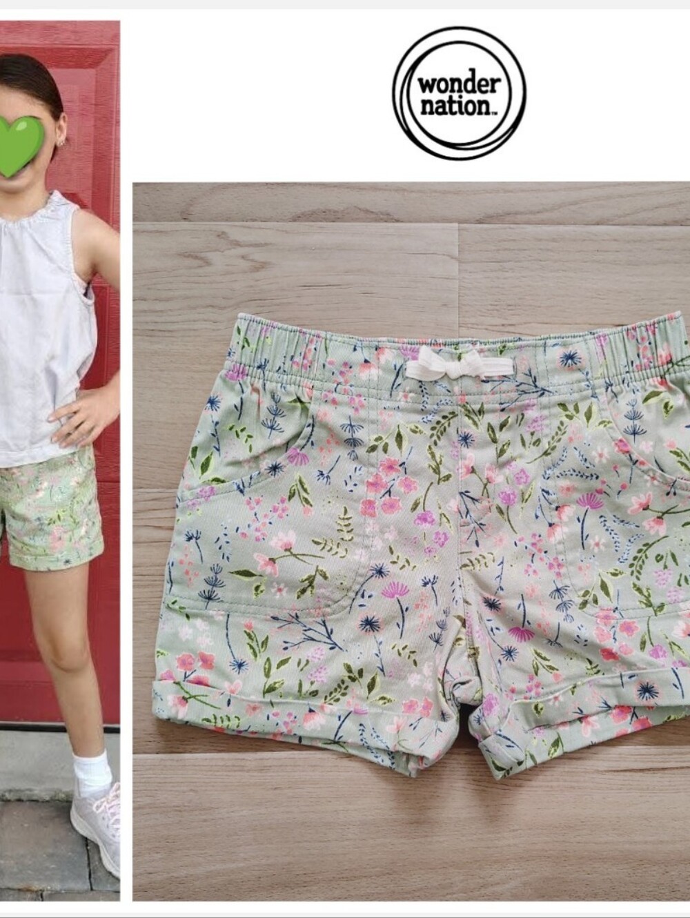 Green & Pink Floral Shorts